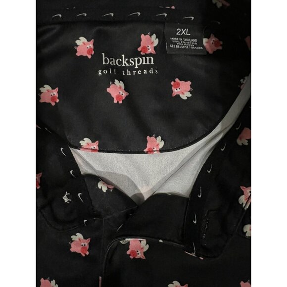 Backspin Golf Threads Flying Pigs Black MASTERS Polo style Golf Shirt 2X - Picture 2 of 5